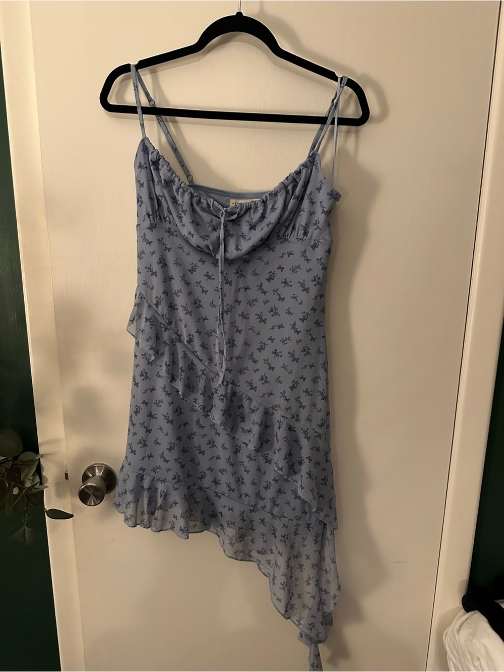 Aeropostale Light Blue Floral Asymmetrical Ruffle Slip Dress